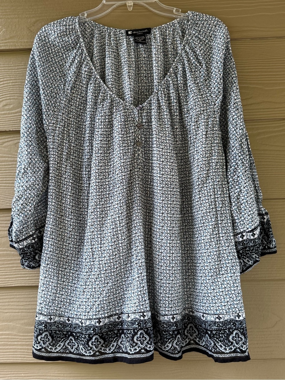 Valerie Bertinelli Blouse V-Neck 3/4 Sleeve Printed Cotton Tunic Size 2X - Picture 3 of 10